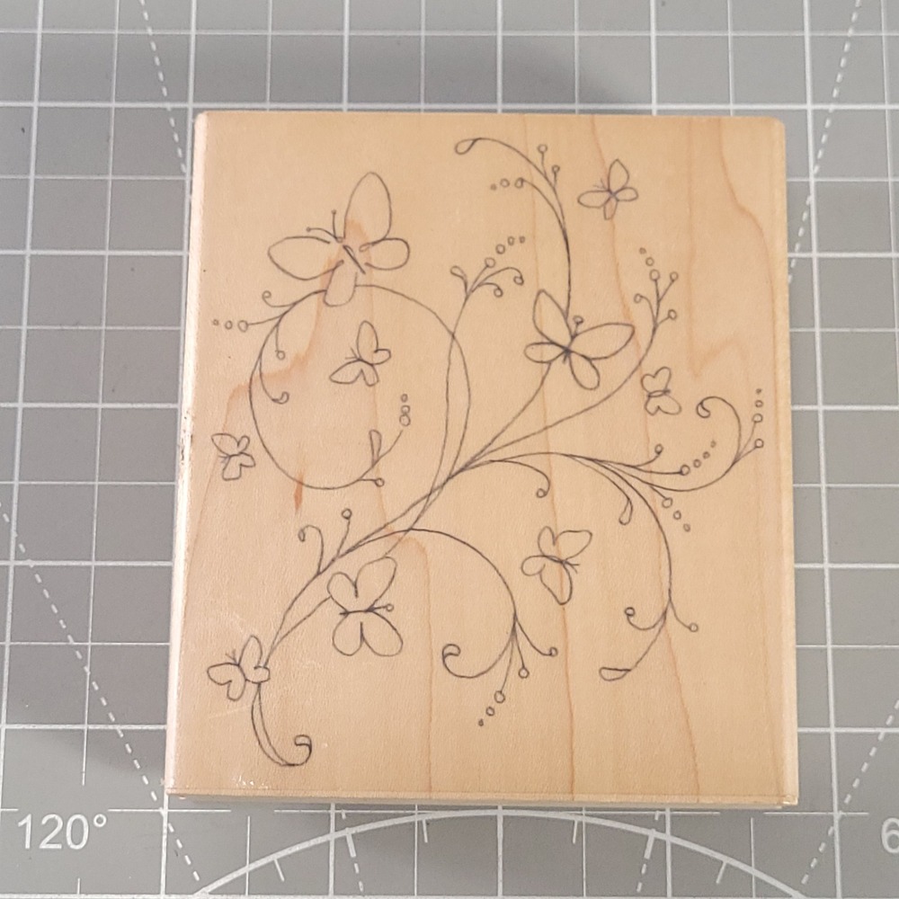 Inkadinkado Rubber Stamp Butterfly Vine Wood Mounted 97901